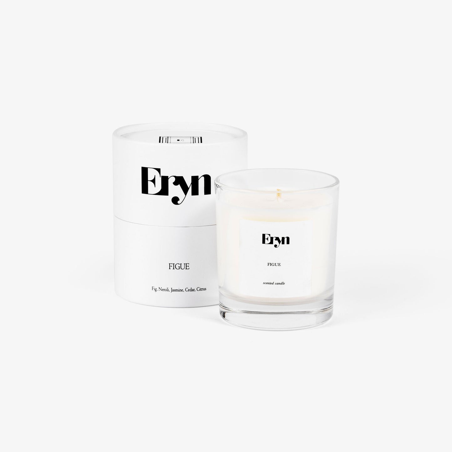 Image of an Eryn candle in the scent FIGUE alongside it's packaging
