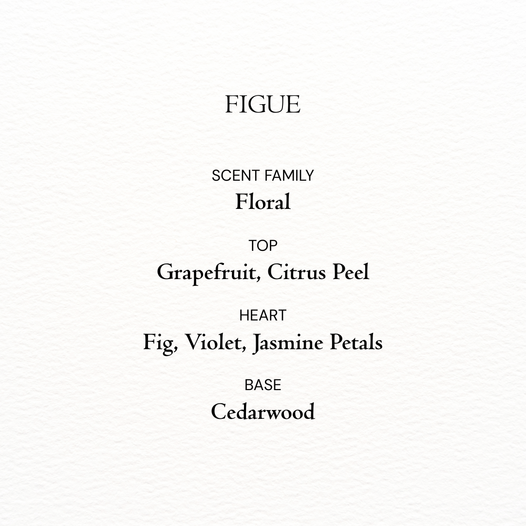 Product label with fragrance description on a white background