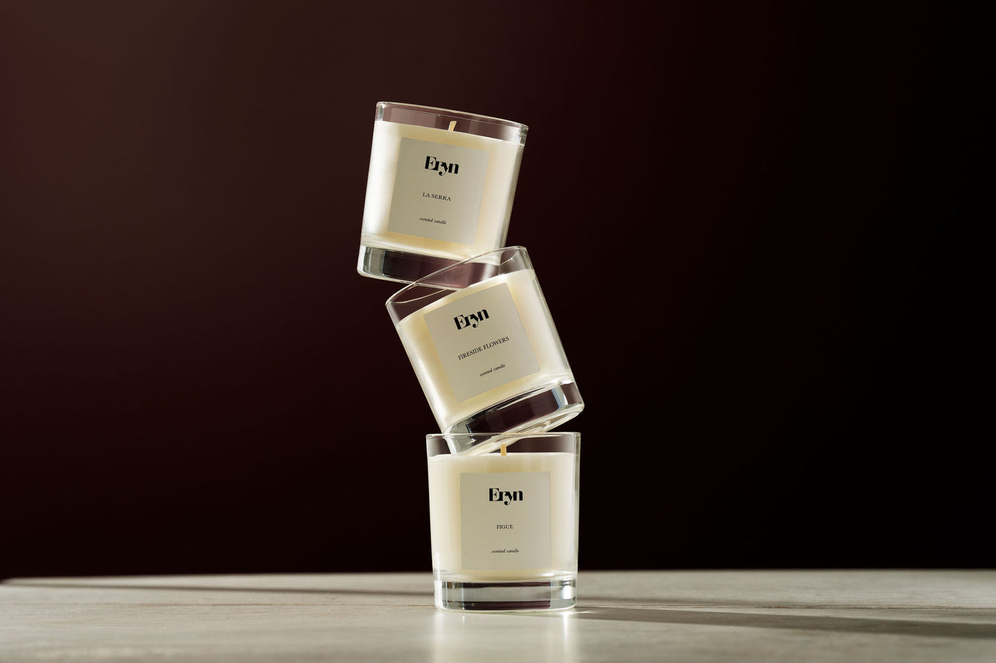 Image of three Eryn candles stacked on top of eachother 